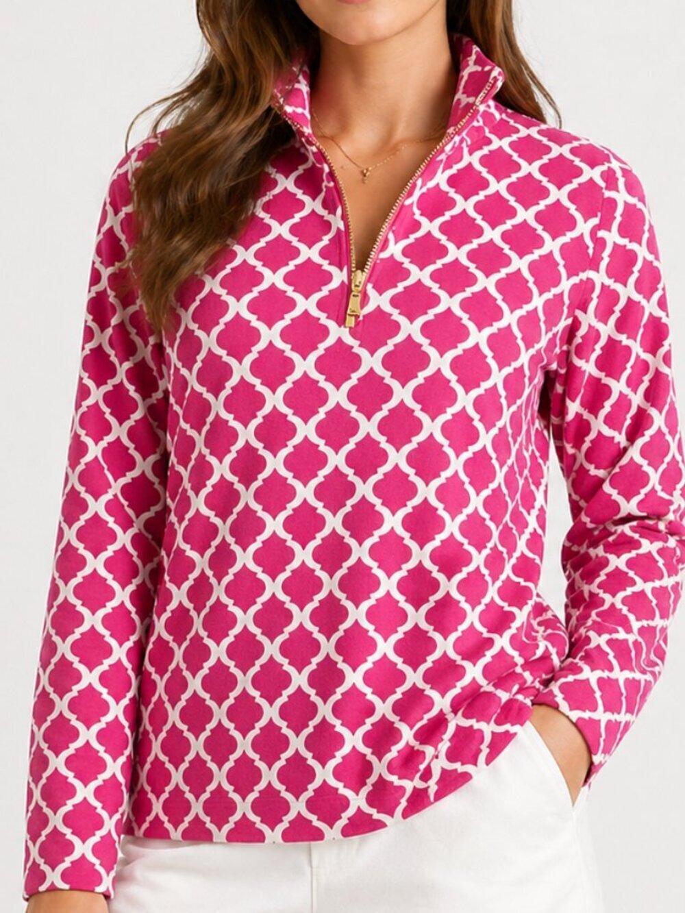 PAPPAGALLO Pick Geometric Long Sleeve 1/4 Zip Pullover Top Small Vintage 80s